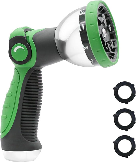 Besiter Garden Hose Nozzle, Hose Sprayer Nozzle with 10 Spray Patterns, Thumb Control On Off Valve, High Pressure Metal Water Hose Nozzle for Car Wash, Plants, Pets & Outdoor Cleaning, Green