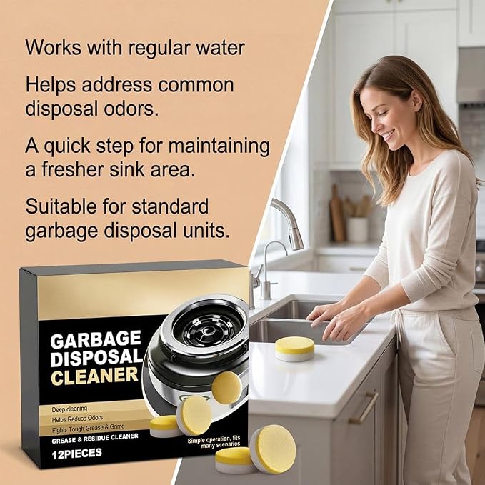 12-Pack Garbage Disposal Cleaner Tablets - Powerful Foaming Action to Clean Grinding Blades & Remove Odors, Septic Safe Sink Drain Refresher, Fresh Scent (1pcs)