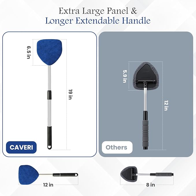 Windshield Cleaner Tool for Inside Car Windows with 6 Microfiber Pads Power Blade Glass Cleaning Kit, Magnetic Reach Handle for Auto Interior, Streak Free Window Supplies