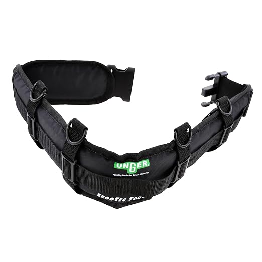 UNGER Commercial ErgoTec Belt Adjustable Length 32 to 50 Inches BSTBT | Four tool clips; Heavy-duty; Padded belt; Designed to carry window cleaning tools with ease; Quick-release buckle