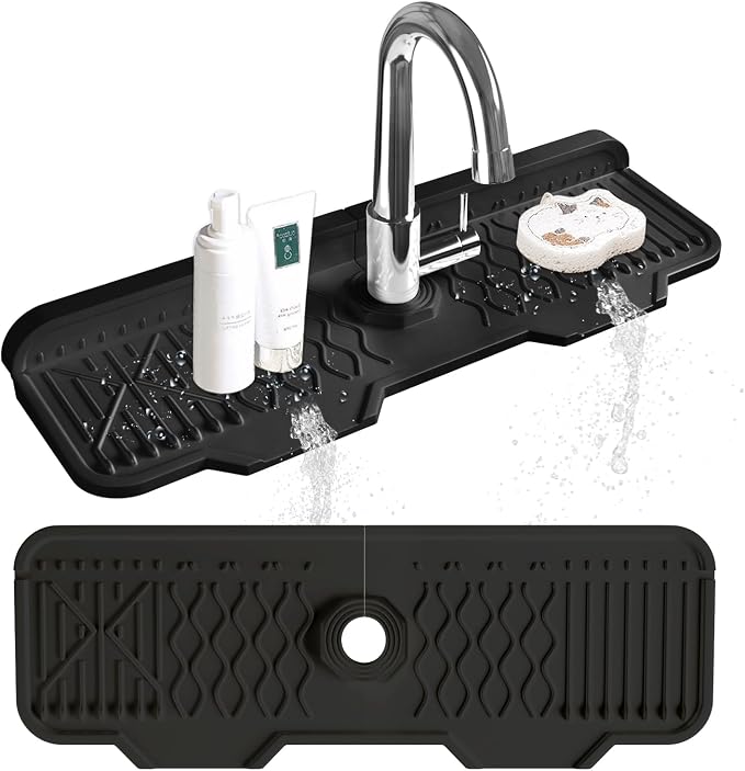 Kitchen Sink Accessories -17" x 6'' Sink Splash Guard,Silicone Sink Mat Splash Guard, fit for Countertop, Bathroom,Farmhouse,RV by EBIGIC (Black)