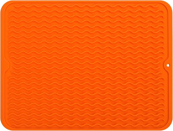 MicoYang Silicone Dish Drying Mat — Quick-Dry Ridges Counter & Sink Pad, Heat-Resistant Trivet to 450°F, Non-Slip & Dishwasher Safe, Roll-Up Storage, 18 Colors & 9 Sizes (Orange, 16"×12")