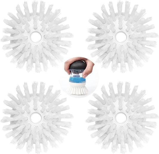 Scrub Brush 4 Pack for OXO Soap Dispenser & Dish Brush | Refill B compatible, stiff nylon bristles, white round 2.75" heads, kitchen sink brush, dish wand refill, safe for non-stick