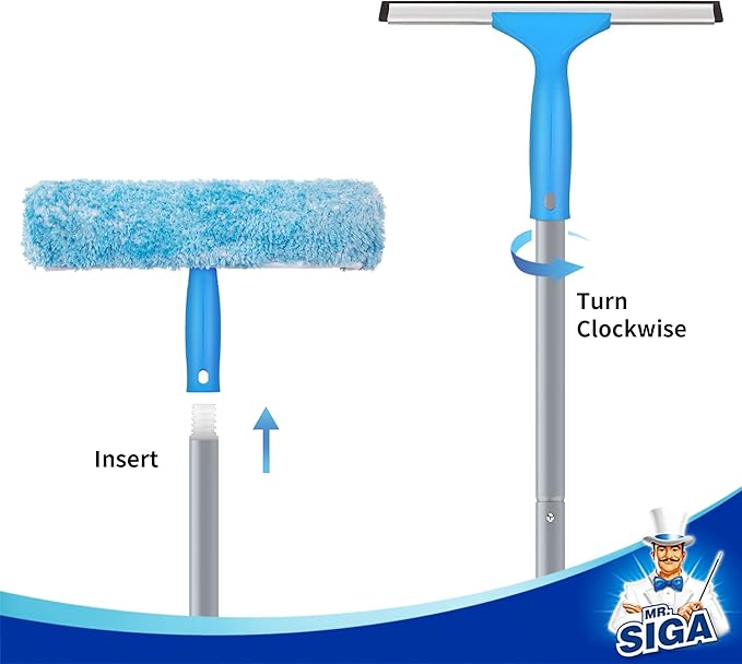 MR.SIGA Window Squeegee Extension Pole, 4 Pieces Aluminum Pole, 54.3 inch | Compatible with MR.SIGA professional window squeegee & microfiber windowscrubber