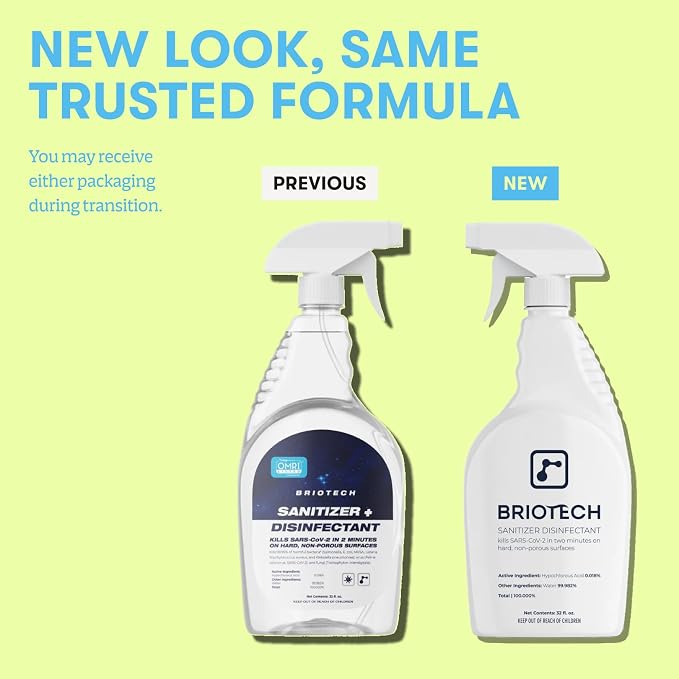 BRIOTECH Sanitizer Disinfectant Hypochlorous Spray, Kill 99.99% of Viruses & Bacteria, Control Mold, Eliminate Odor, Gentle for Nursery & Play Rooms, Food Contact Surface Sanitizer, 8.5 fl oz