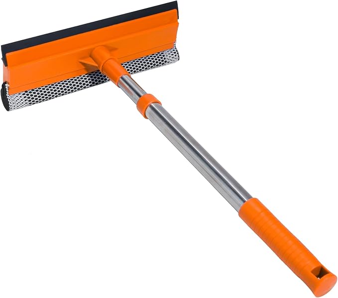 Conliwell 2 in 1 Car Windshield Squeegees with 15.3"-23.6" Retractable Stainless Steel Handle, Auto Glass Wiper Kit, Supplies Suitable for Trucks, SUVs, RVs Window, Orange