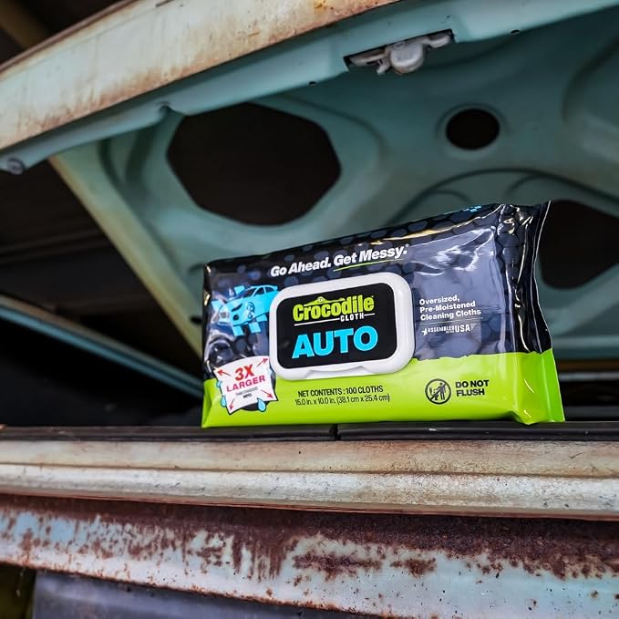 Crocodile Cloth Auto Degreasing Hand & Tool Wipes, 100 Count | Car Wipes for Engine Degreaser, Detailing, Tires, Tools & DIY Projects