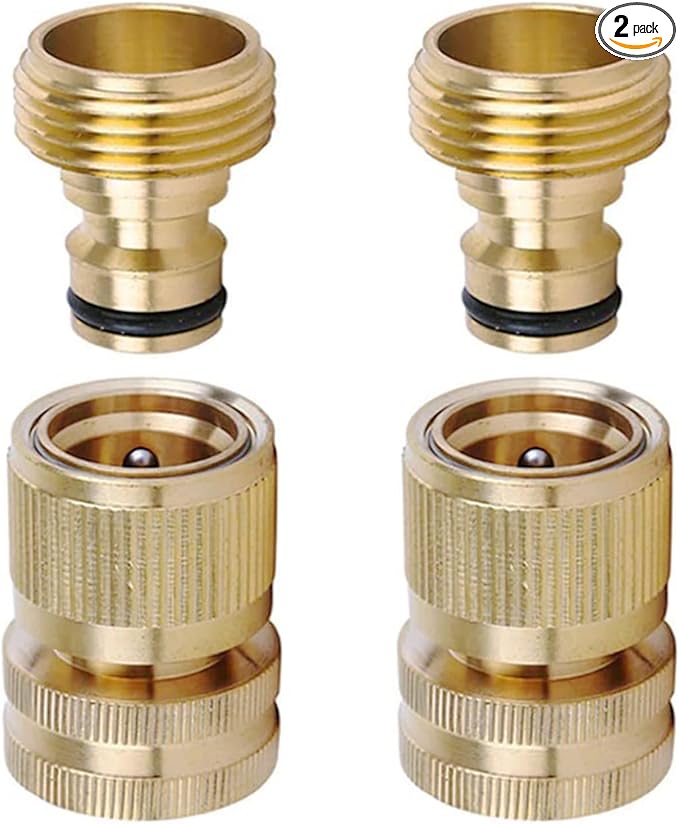 Brass Hose Quick Connect, 3/4 Inch GHT Garden Hose Quick Connector | No-Leak Water Hose Quick Connect Fittings Male and Female - 2Packs
