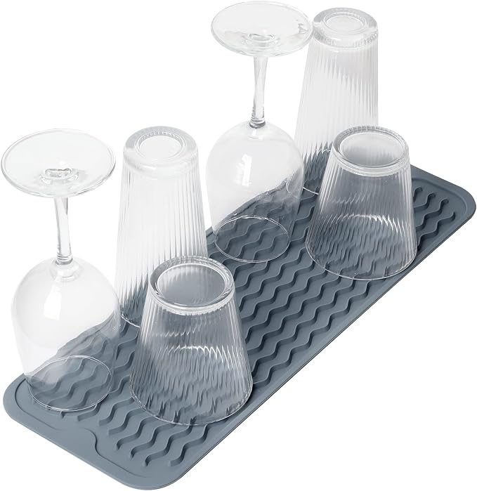 ZLR 2 Pcs Small Dish Drying Mat (6" x 17" / 153 x 433mm) - Narrow Silicone Drainer for Kitchen Counter, Apartment & RV - Compact Sponge Holder & Sink Caddy Tray, Non-Slip Food-Grade (Dark Gray)