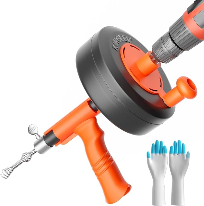 Drain Snake, 25ft Flexible Steel Drain Auger With Drill Adapter, Plumbing Unblocking Hand Auger, Manual Or Powered for Shower & Bathtub Clogs-No auto retract or feed
