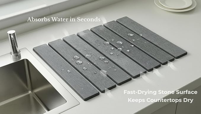 Super Absorbent Stone Dish Drying Mat – 16" x 12" Compact Fast-Drying Diatomite Mat for Countertops, Cups & Small Dish Loads