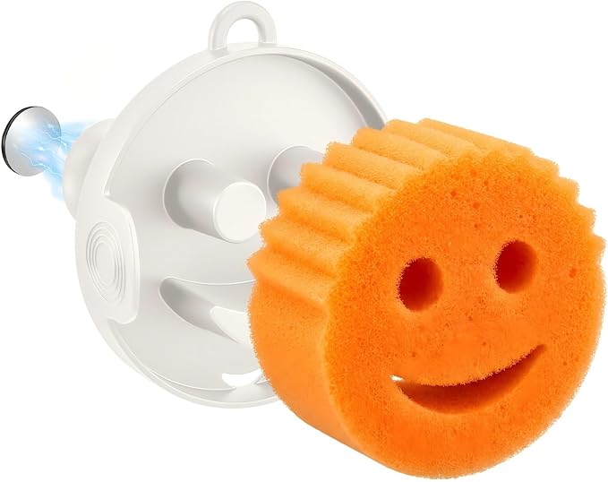DUDUDU Magnetic Sponge Holder for Scrub Daddy Style Sponges, Silicone Smiling Design for Scrub Daddy Holder, Rustproof Self-Draining Kitchen Sink Caddy, Includes Adhesive Plate for All Sink Types