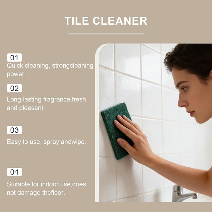 Grout & Tile Cleaner Spray 10.14 fl.oz with Sponge, Foam | Acidic foam spray for ceramic and porcelain tile grout, helps clean hard water and rust stains, includes sponge, dual nozzle