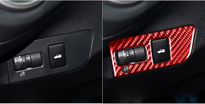 Real Carbon Fiber Decals Headlight Switch Button Cover Red Trim Stickers Compatible with Scion FR-S 2013 2014 2015 2016 / Toyota 86 2017 2018 2019 2020 Accessories Type-A