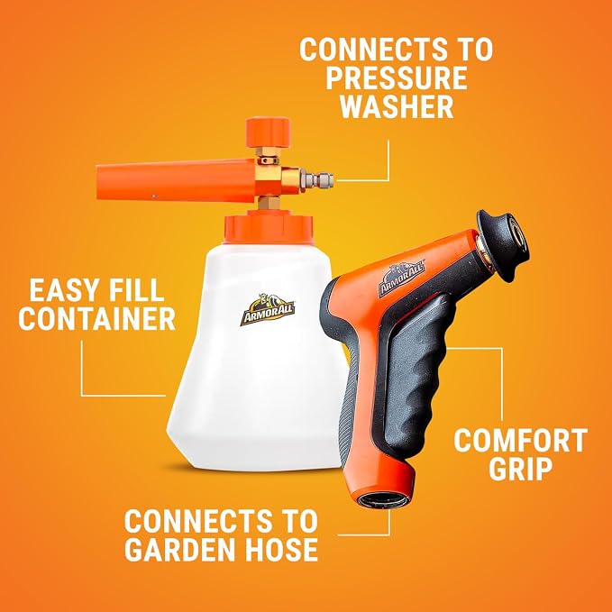 Armor All 2-in-1 Foam Cannon Kit - Car Wash & Detail Cleaning Kit for Power Washers, Garden Hoses, Foam Applicator & Adaptor, Gifts for Men (Pack of 4)