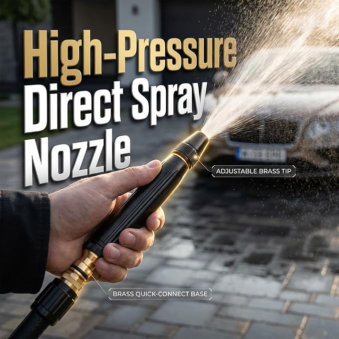 2026 New Heavy Duty High Pressure Hose Nozzle, 8X Booster Car Wash Water Gun with Adjustable Spray (Jet/Mist/Shower), Copper Alloy, Tool-Free Setup – for Garden, Lawn, Plant Watering，1PCS