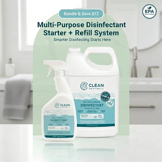Multi-Purpose Disinfectant, HOCl Cleaner, 32oz Spray & 1 Gallon Refill | EPA-Registered, Kills 99% of Bacteria, No Chemical Residue, Hypochlorous Acid, Non-Toxic, Fragrance Free, Family & Pet Safe