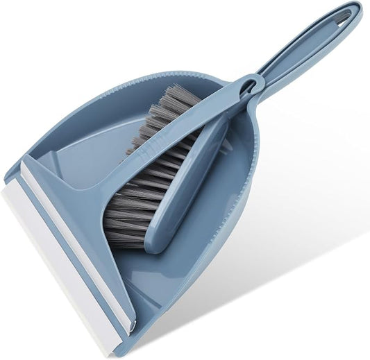 Hand Broom and Dustpan with Squeegee,Mini Dust Pan and Brush Set with a Scraper for Quick Cleanups,3-Piece Wall Mountable Cleaning Tools for Particles,Little Messes,Hair,Crumb