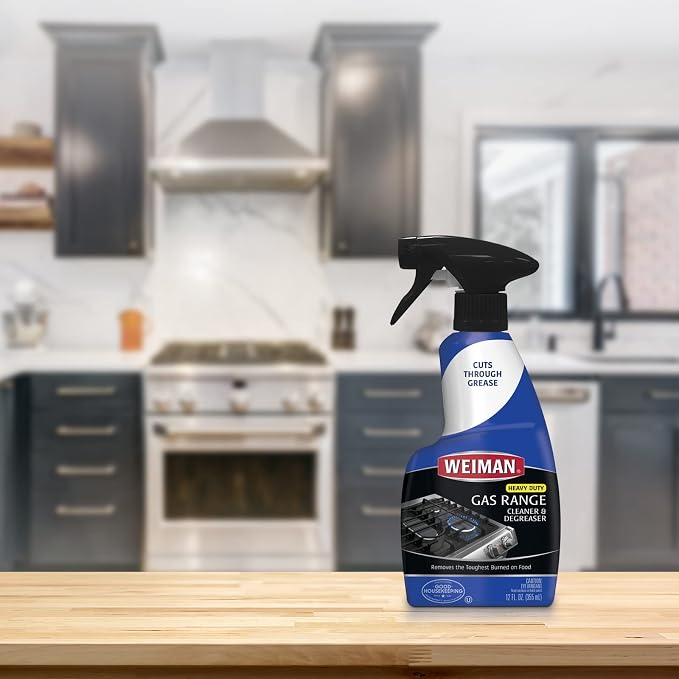 Weiman Heavy Duty Gas Range & Stove Top Cleaner and Degreaser - 4 Pack, 24 Ounces with MicroFiber Cleaning Towel