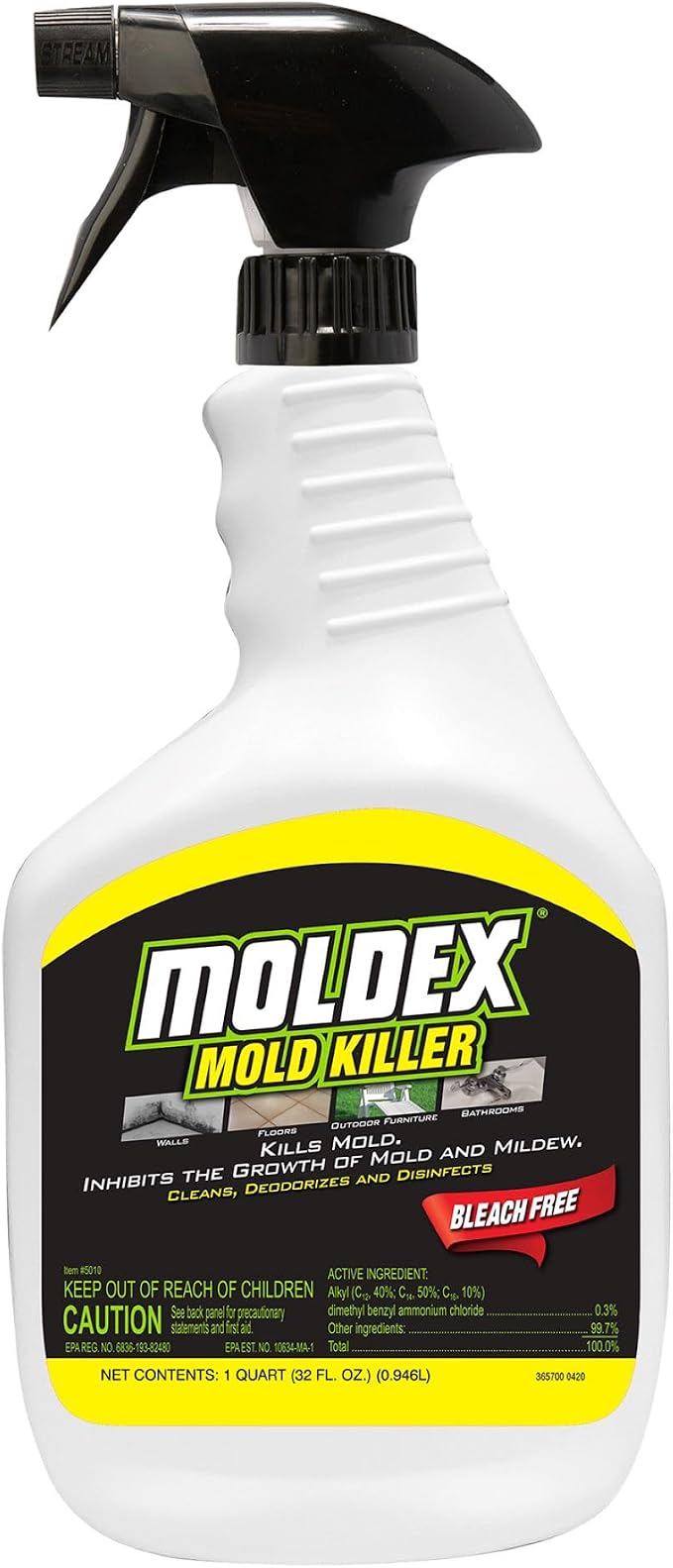 Moldex 5010 Mold Killer Trigger Sprayer, 32 oz | Kills mold and inhibits mildew, Bleach-free formula with a fresh scent