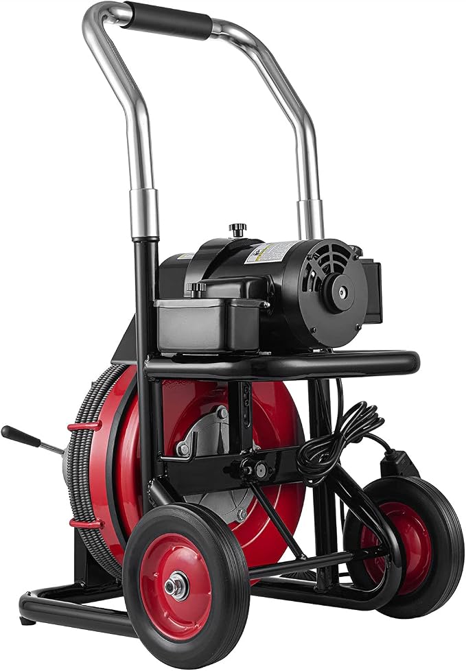 100 FT x 1/2 Inch Drain Cleaner Machine, 550W Electric Drain Auger with Auto Feed, Foot Switch & 8 Cutters, Sewer Snake for 1–4 Inch Pipes, Commercial Drain Cleaning Machine