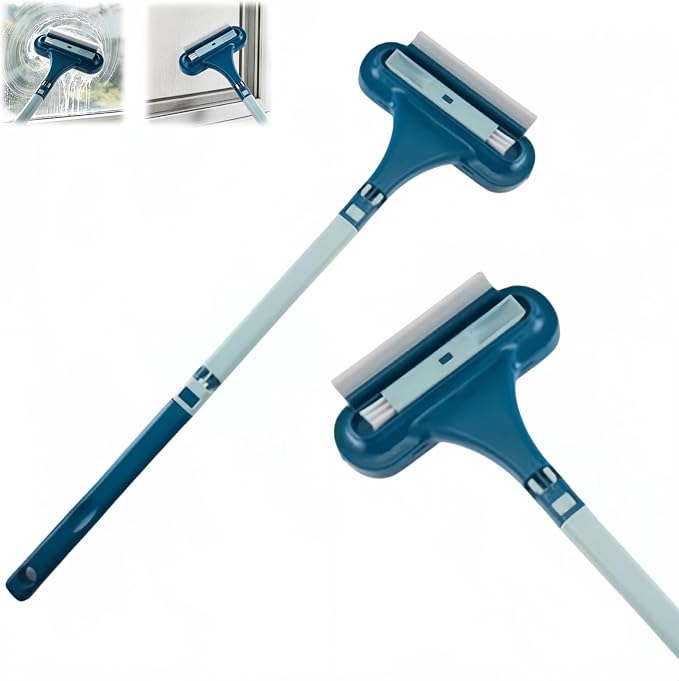 3-in-1 Screen Cleaning Brush with Squeegee - Window Mesh Cleaner & Pet Hair Remover for Couch, Door Mesh & Window Groove, Dust Removal Brush for Home Cleaning (Cyan Blue)