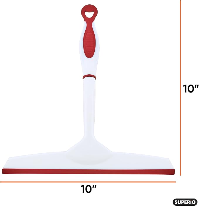 Superio Rubber Squeegee, 2 Pack, Streak Free All Purpose Window Squeegee, Comfort Grip Handle and Hanging Hook (Red, 10 Inch- 2 Pack)