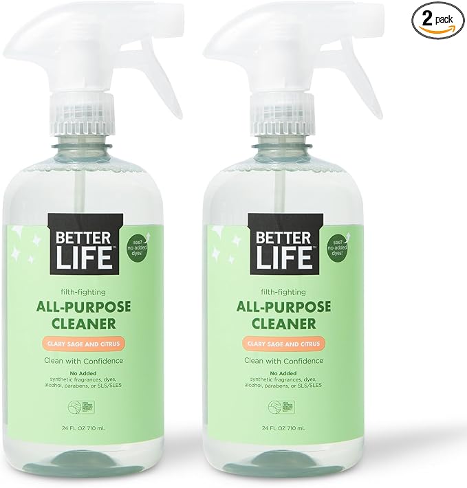Better Life All Purpose Cleaner - Multipurpose Home and Kitchen Cleaning Spray for Glass, Countertops, Appliances, Upholstery & More - Multi-surface Spray Cleaner - 24oz (Pack of 2) Clary Sage/Citrus