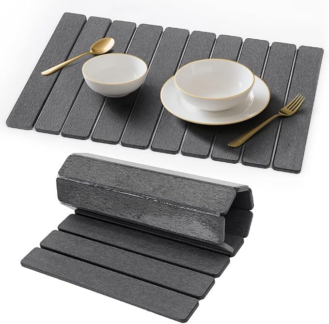 Stone Drying Mat for Kitchen Counter, Quick Diatomaceous Earth Mats for Dishes, 24"L x 16" W Super Absorbent Fast-Drying Collapsible Countertop Stone Mat (Dark Grey, 24" x 16")