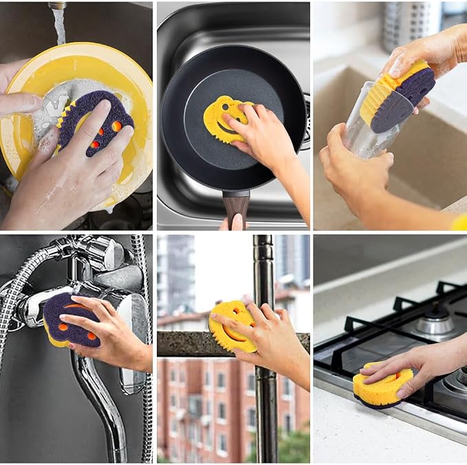12 Pack Frog Dual-Sided Multi-Functional Premium Cleaning Sponges,Scrub Sponges,Dishwashing Sponge for Heavy Duty Scouring Pads,Kitchen,Furniture,Dish,Bathroom