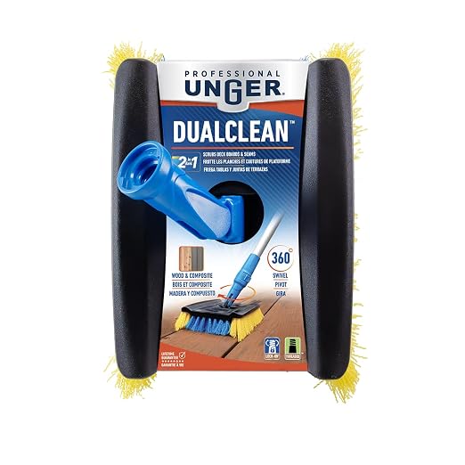 Unger Professional Lock-On Wood & Composite Deck Brush, Scrub for Outdoor Decks with Durable Dual-Bristle, Swivel Deck Cleaning Brush for Home & Business
