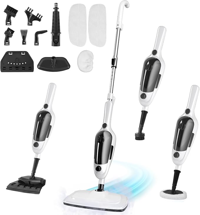 11-in-1 Steam Mop, MultiPurpose Steam Cleaner for Home with 15.2 OZ Tank | Detachable Steamer with 23FT Power Cord & 11 Accessories for Hardwood, Tile, Furniture, Floor Cleaning and Household Tasks
