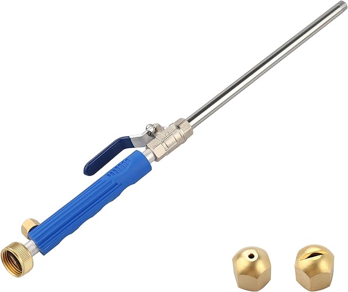 High Pressure Power Washer Attachment Hose Nozzle Wand Lance | Hydro Jet Water Hose Nozzle, ,Watering Sprayer Cleaning Tool, Wand Lance for Gutter Patio Car Pet Window Glass Blue