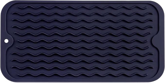 MicoYang Silicone Dish Drying Mat for Multiple Usage,Easy clean,Eco-friendly,Heat-resistant Silicone Mat for Kitchen Counter or Sink,Refrigerator or Drawer Liner Navy Blue S 12 inches x 6 inches