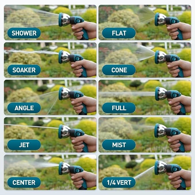 Besiter Garden Hose Nozzle, Hose Sprayer Nozzle with 10 Spray Patterns, Thumb Control On Off Valve, High Pressure Metal Water Hose Nozzle for Car Wash, Plants, Pets & Outdoor Cleaning, Blue