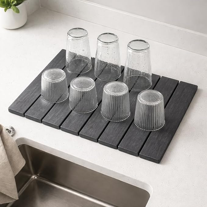 Super Absorbent Stone Dish Drying Mat – 16" x 12" Compact Fast-Drying Diatomite Mat for Countertops, Cups & Small Dish Loads