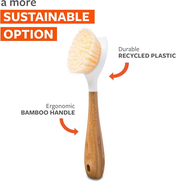 Full Circle Double Dish Brush Set – Durable Scrub Brushes for Dishes, Pots, Pans, and Cast Iron, Includes Daily Dish Brush & Skillet Strong Cast Iron Brush, Sustainable 2-Pack