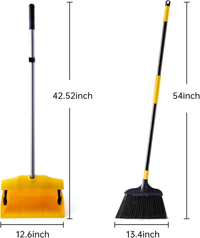 Yocada Commercial Broom and Dustpan Set with Windproof Cover 2 Plus 1 | Commercial Outdoor Indoor for Courtyard Garage Lobby Mall Market Floor Home Kitchen Room Office Pet Hair Rubbish