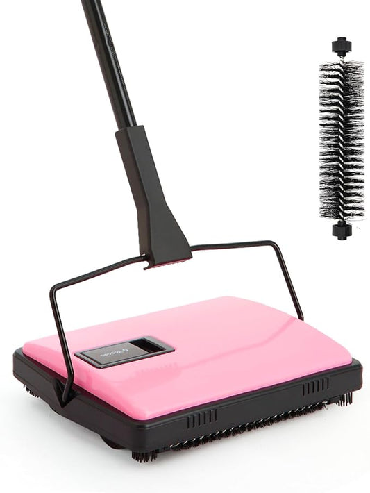 Yocada Manual Carpet Sweeper Cleaner Household Sweeper with Extra Brush | Lightweight Hand Push Non-Electric for Home Office Low&Undercoat Carpets Rugs Pet Hair Dust Scraps Cleaning