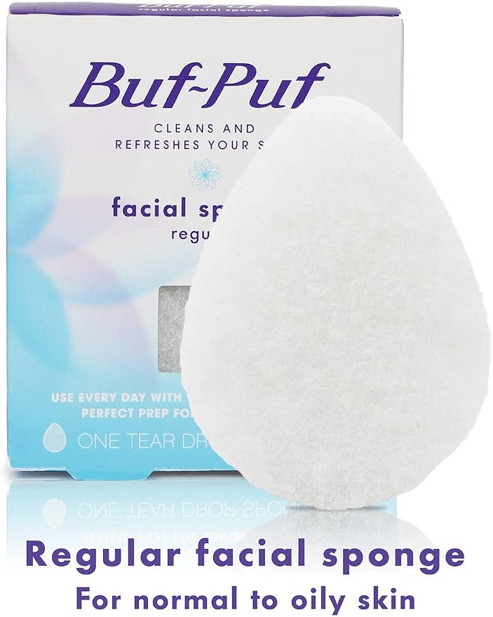 Buf-Puf Regular Facial Sponge, Dermatologist Developed, Removes Deep Down Dirt & Makeup that Causes Breakouts and Blackheads, Reusable, Exfoliating, White, 1 Count