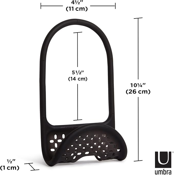 Umbra Sling Sponge Holder for Kitchen Sink – No Suction Cups, Flexible Caddy for Sinks and Faucets, Modern Design, Black