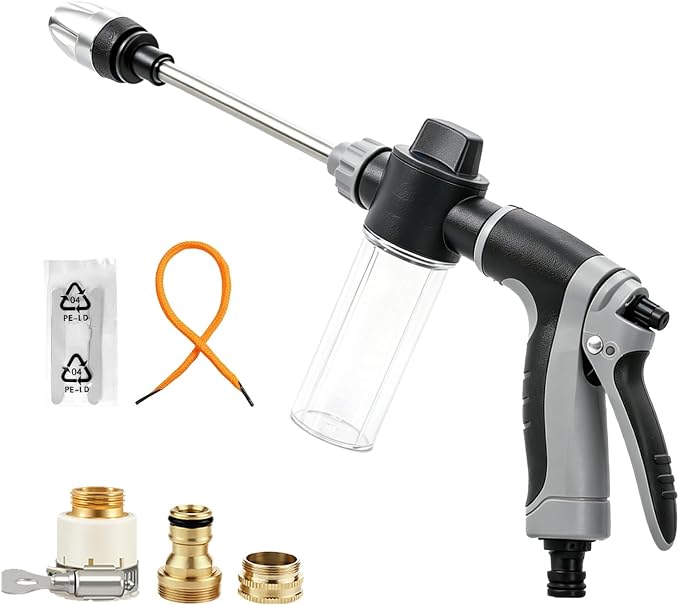 Jetterix High Pressure Water Jet Nozzle, Pressure Washer Gun with 360° Rotating Head, 3 Adjustable Spray Modes Power Washer Nozzle for 3/4" Garden Hose, Suitable for Car Yard Patio Pets Washing (A)