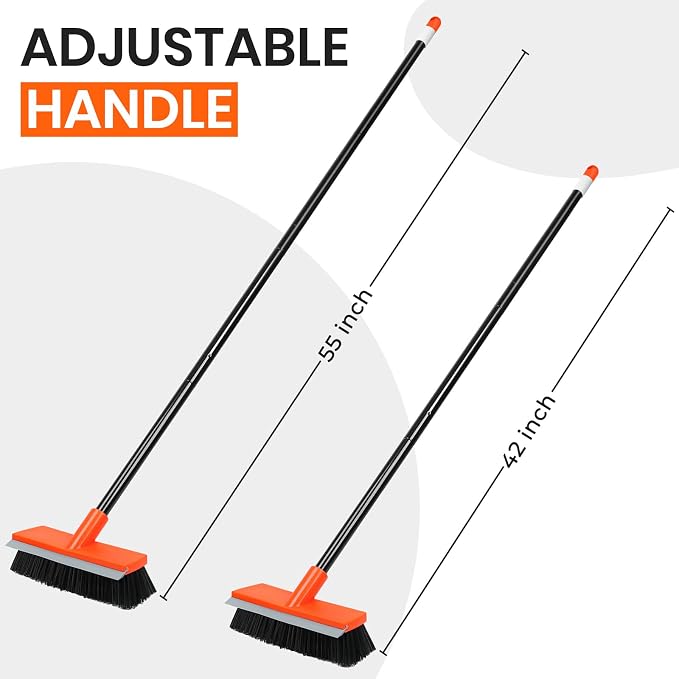Deck Brush with Long Handle, Stiff Bristle Floor Scrub Broom, 55'' Outdoor Scrubber Remove Dirt, Leaves, Snow on Carpet, Patios, Garage, Concrete