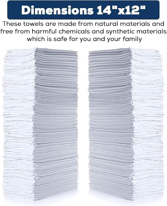 Simpli-Magic Cotton Shop Towels 14"x12" (150 Pack) – White Reusable Cleaning Shop Rags for Automobiles, Industries, Garage and Homes