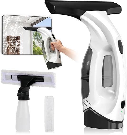 Window Vacuum Squeegee Cordless, 2000Pa Electric Window Cleaner Tool with 2200mAh & 150ml Water Collection Tank, Window Cleaning Kit Shower Squeegee for Glass Doors, Mirrors, Car Windows(White)