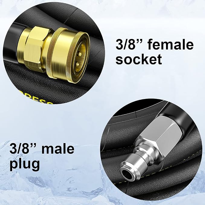 Pressure Washer Hose 50 ft with 3/8 Inch Quick Connect, Kink Resistant High Tensile Wire Braided,with 2 pcs M22 14mm Adapter Set, 4200 PSI Power Washer Hose | POHIR 2pcs 3/8'' QC to M22 14mm Adapters, 4200PSI Power Washing Hose 1/4’’ ID, No-Kink&No-Bur...
