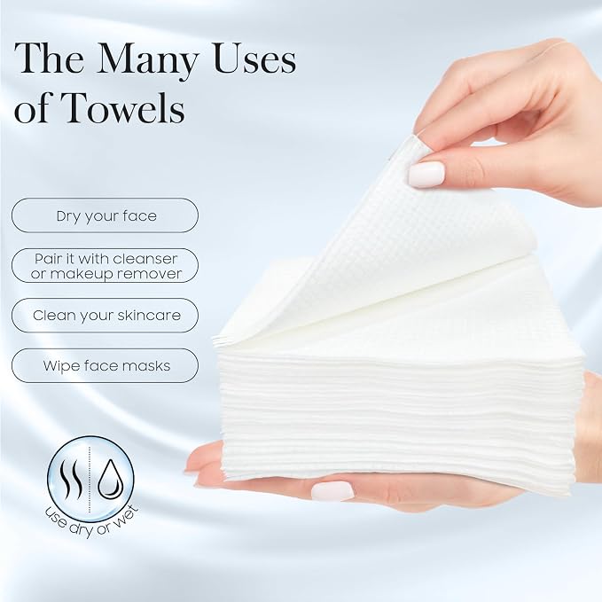 Fygrip 2 Pack of 50 count XL Disposable Face Towels 10” x 12”, 100% Viscose Fibre, Soft & Skin Friendly Face Towelettes Disposable, Facial Tissue Wipes for Women Cleansing