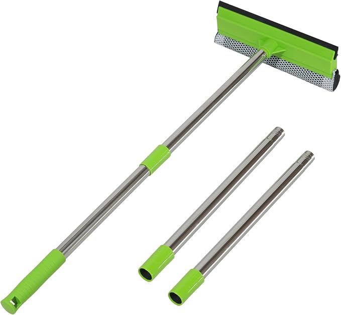 2 in 1 Window Squeegee with 55" Long Stainless Steel Handle,Sponge Car Squeegee for Home,Gas Station,Glass,Shower,Outdoor High Window Cleaning