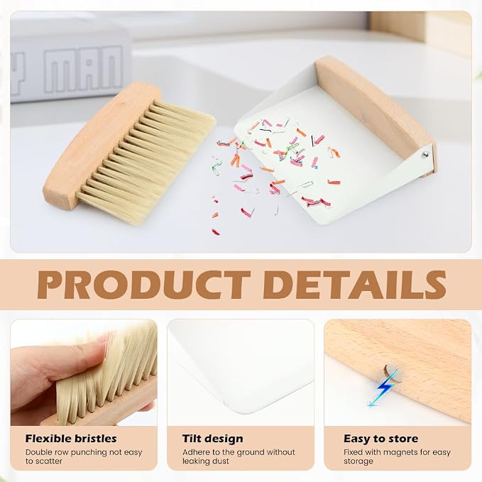 Mini Dustpan and Brush Set,Small Beechwood Dust Pan and Brush Set,Portable Cleaning Broom with Dustpan Combo Set with Natural Sisal