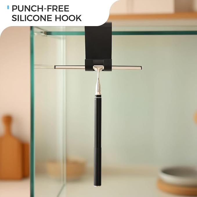 17“- 60" Extendable Long Handle 2-in-1 Window Squeegee Silver | 12.4" Wide Metal Shower Squeegee for Glass Doors, 2-in-1 Squeegee for Home Window Cleaning, Tile Wall, Car